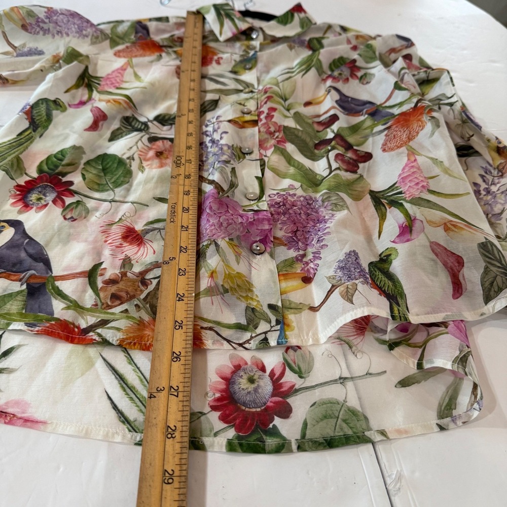 Fairycore Whimsy Tropical Botanical Bird Print Lightweight button down L Beachy - Picture 3 of 11